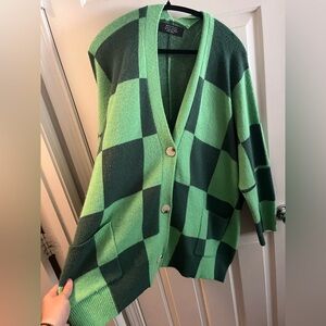 Dressed in LALA Green Checkered Cardigan
